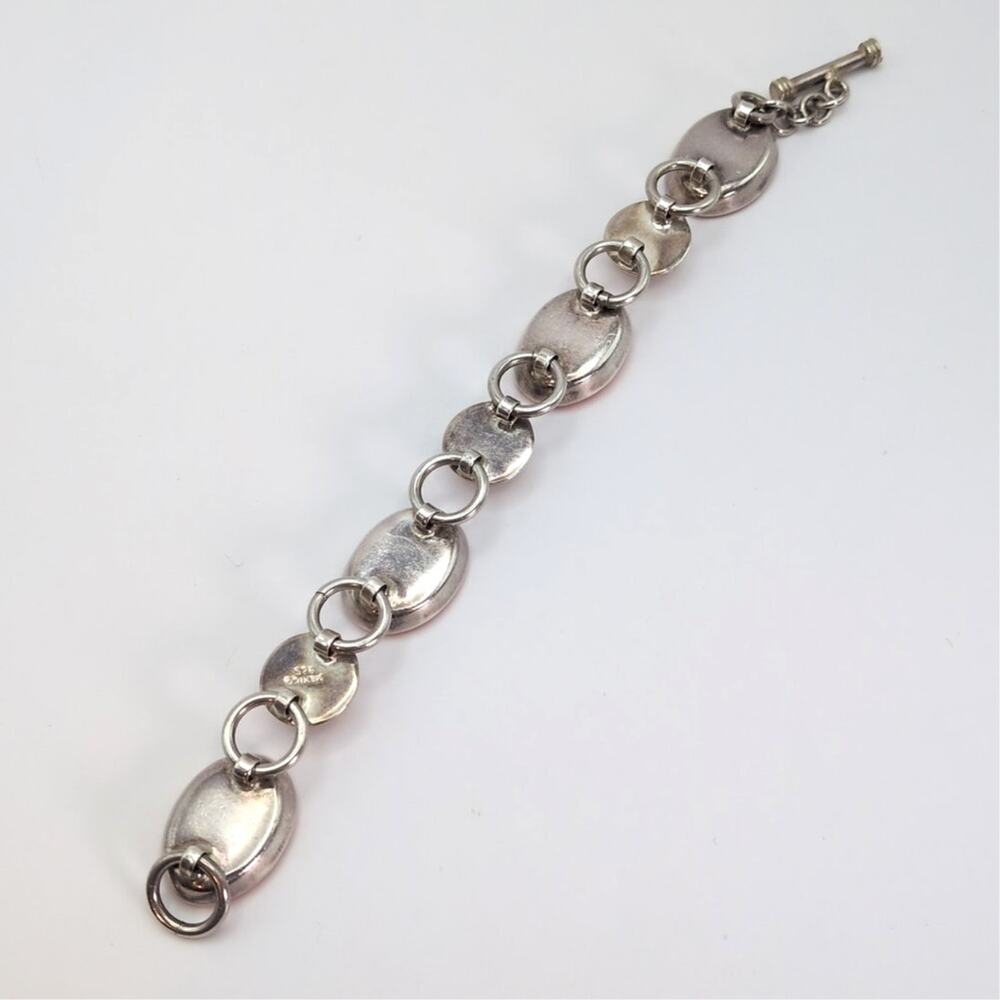 Sterling Silver 925 Mexico Orange and Black Oval Gemstone Toggle Bracelet 39.6g - Picture 7 of 9